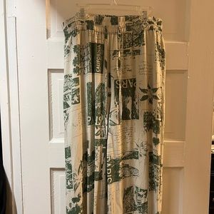 flowy green and white graphic pants